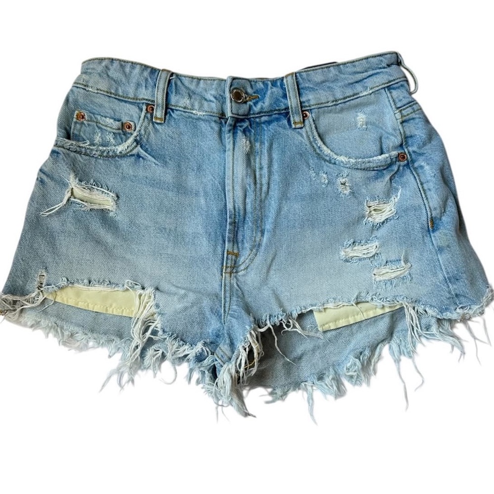 Zara Light Blue Distressed Denim Ripped Women Shorts